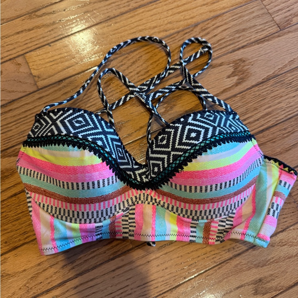 Shade & Shore Aqua and Multicolor Bikini Top
